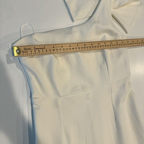 Lena Women's Size Medium White One Shoulder Assymetrical Ruffle Hem Dress - Picture 9 of 12